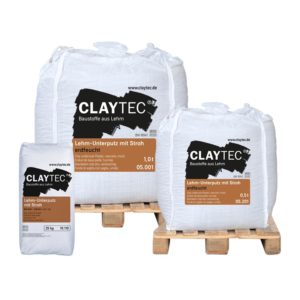 Lehm Unterputz Claytec mit Stroh in Säcken mit 25kg, 0,5t oder 1,0t
