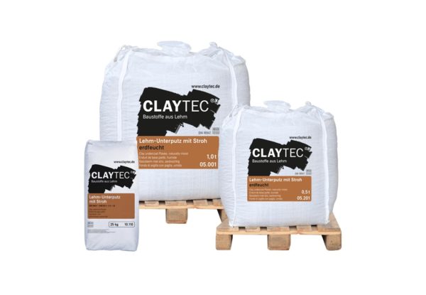 Lehm Unterputz Claytec mit Stroh in Säcken mit 25kg, 0,5t oder 1,0t