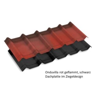 Onduvilla Dachplatten von Onduline in rotgeflammt und schwarz 1070 x 400 mm