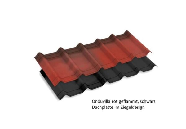 Onduvilla Dachplatten von Onduline in rotgeflammt und schwarz 1070 x 400 mm